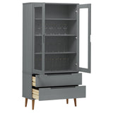 Vitrine Cabinet MOLDE Grey 90x35x175 cm Solid Wood Pine 350545