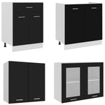 ZNTS 4 Piece Kitchen Cabinet Set Black Engineered Wood 3067656