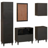 Bathroom Cabinet Set 5 pcs Black and Gold Solid Mango Wood 3310027