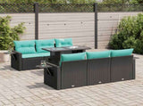 7 Piece Garden Sofa Set with Cushions Black Poly Rattan Acacia 3326418