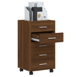 Drawer Cabinet with Castors Brown Oak Engineered Wood 342676