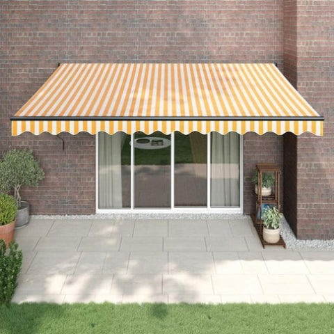 ZNTS Retractable Awning Yellow and White 4.5x3 m Fabric and Aluminium 3154459