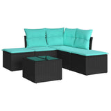 6 Piece Garden Sofa Set with Cushions Black Poly Rattan 3217727
