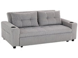 2 Seater Click Clack Sofa Bed with Pull Out Design, Corduroy Upholstery - Light Grey T3398P424880