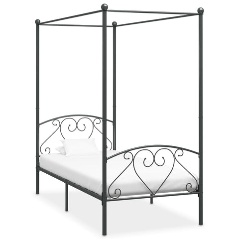 284440 Canopy Bed Frame without Mattress Grey Metal 90x200 cm