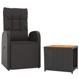 2 Piece Garden Lounge Set Black Poly Rattan&Solid Wood Acacia 3157666