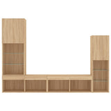 4 Piece TV Wall Units with LED Sonoma Oak Engineered Wood 3216656