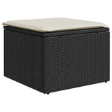 7 Piece Garden Sofa Set with Cushions Black Poly Rattan Acacia 3327507