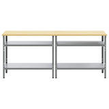 Work Bench Set with Shelf 2 pcs Beige and Grey 200 x 55 x 85 cm 3321390