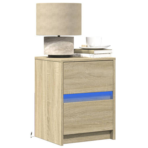 ZNTS Bedside Cabinets with LED Lights 2 pcs Sonoma Oak Engineered Wood 852038