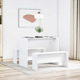 3 Piece Dining Table and Bench set White Engineered Wood 855530