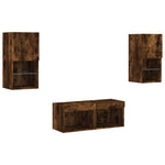 4 Piece TV Wall Cabinets with LED Lights Smoked Oak 3216573