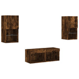 4 Piece TV Wall Cabinets with LED Lights Smoked Oak 3216573