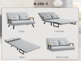 4-in-1 Velvet-Feel Double Sofa Bed, with Pillows - Light Grey T3398P328347