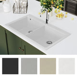 ZNTS Overmount Kitchen Sink Double Basin Granite Cream White 141677