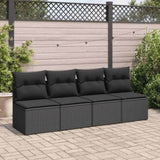 2 Piece Garden Sofa Set with Cushions Black Poly Rattan Acacia 3325231