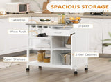 Compact Kitchen Trolley Utility Cart on Wheels with Wine Rack, Drawer, Open Shelf and Storage T3398P329550