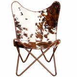 Butterfly Chair Brown and White Real Cowhide Leather 243696