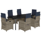7 Piece Garden Dining Set with Cushions Grey Poly Rattan 3212447