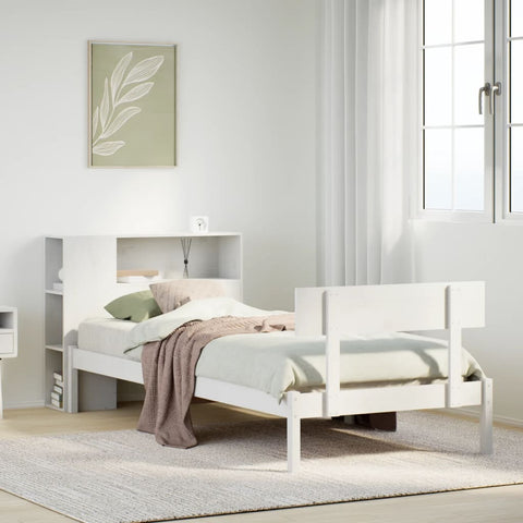 ZNTS Bookcase Bed without Mattress White 100x200 cm Solid Wood Pine 3321791