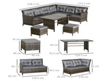 8-Seater Outdoor Couch, Rattan Dining Sofa Set with Wicker Coffee Table and Foot Stool w/ Cushion, T3398P315860