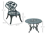 Cast Aluminium Outdoor Patio Garden Bistro Elegant Design Table Chair Set - Green T3398P314116
