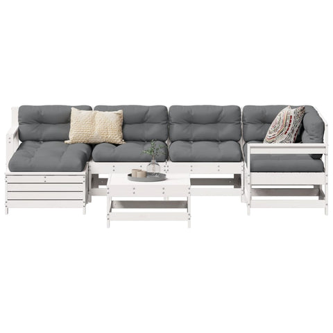 7 Piece Garden Sofa Set White Solid Wood Pine 3250941