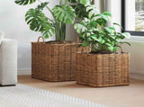 Planter Basket with Storage 2 pcs Brown Lacak Rattan 42020970