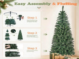 6FT Green Pencil Christmas Tree with Pointed PVC, 582 Tips, 3-Section Auto Tree, 300 Warm White 70481744