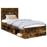 Bed Frame with Headboard Smoked Oak 90 x 200 cm Solid Pine Wood 3410140