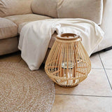 Hanging Candle Lantern Holder Wicker Natural 246819