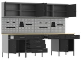 Work Cabinet with Drawer 10 pcs Black Engineered Wood and Steel 3321476