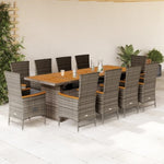 ZNTS 11 Piece Garden Dining Set with Cushions Grey Poly Rattan 3277565