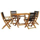 ZNTS 5 Piece Garden Dining Set Black Polypropylene and Solid Wood 3281697