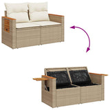 ZNTS 8 Piece Garden Sofa Set with Cushions Beige Poly Rattan Acacia 3327628