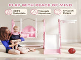 4 in 1 Kids Slide and Swing Set with Climber, Basketball Hoop, Rabbit-Themed, Pink T3398P378997