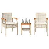 3 Piece Bistro Set with Cushions Beige Poly Rattan Acacia Wood 366261
