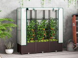 Raised Garden Bed with Trellis, Plastic Planter Box with PE Cover, Drainage Holes, Drain Plugs and T3398P317592