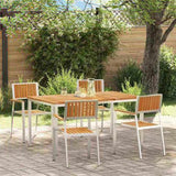 Outdoor Dining Set 5 pcs Solid Teak Wood and Stainless Steel 3334799