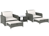 Five Piece Rattan Garden Furniture Set with 2-Tier Coffee Table and Ottomans - Cream White T3398P377537