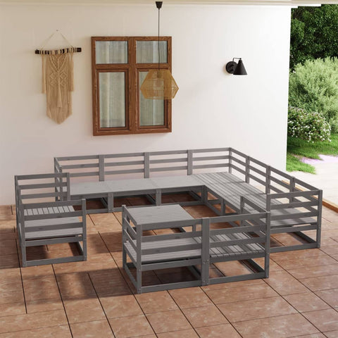 ZNTS 12 Piece Garden Lounge Set Grey Solid Pinewood 3075951