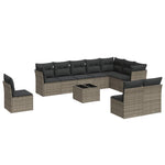 ZNTS 11 Piece Garden Sofa Set with Cushions Grey Poly Rattan 3217810