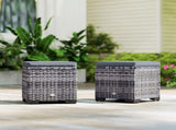 Set of 2 Rattan Storage Ottoman, Outdoor Footstool with Removable Cushions, Garden Storage Seat for T3398P325086