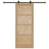 Sliding Door Natural and Black 86 x 211 cm Solid Pine Wood 3333372