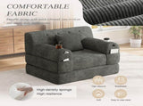 1-Seater Sleeper Sofa, Compressed Corduroy Sofa with High Backrest, Metal Frame, High-Density Foam, W3779P501260