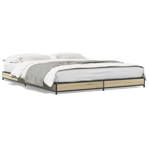 ZNTS Bed Frame Sonoma Oak 150x200 cm King Size Engineered Wood and Metal 845142