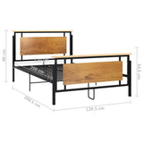 Bed Frame Black Solid oak wood, powder-coated metal, MDF Double 324871