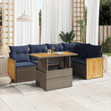 6 Piece Garden Sofa Set with Cushions Grey Poly Rattan Acacia 3327715