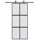 Sliding Door Black 90x205 cm Tempered Glass and Aluminium 155208