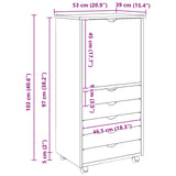 Rolling Cabinet Grey 53 x 39 x 103 cm Solid Pine Wood 42028370